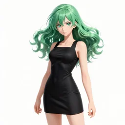 tatsumaki from one punch man, green wavy hair, black dress, fine details, sharp focus, intricate, by cushart krenz, by makoto shinkai, by wlop, by artgerm