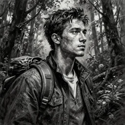 painting of the figure of a man in an adventurous scenery, high contrast, concept art, forest, dramatic lighting, digital art, 8 k, extremely detailed, drawn by ruan jia