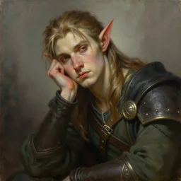 a portrait of a fantasy male elf, bored, illustration, soft lighting, soft details, painting oil on canvas by Edmund Blair Leighton and Charlie Bowater octane render trending on artstation d&d characters, 4k, 8k, HD