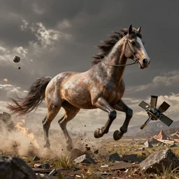 a horse destroying the universe, world war 2 photo, award winning, blender
