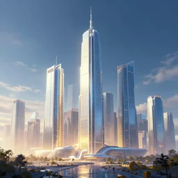soviet bright future, light futuristic buildings, city, digital art by Dawid Michalczyk