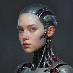 female android wires on head portrait digital painting detailed artstation cinematic lighting