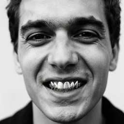 black and white photo of a man with gold teeth, by josef koudelka, analog photography