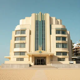 a beach in the style of art deco