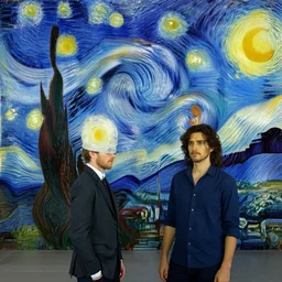 van goghs starry night in the style of dan mumford and josan gonzalez and simon stalenhag