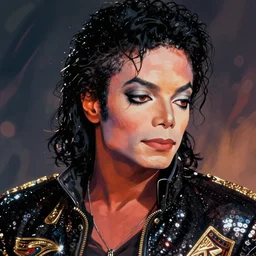 dynamic macro head portrait of beautiful michael jackson super hero in black sequined jacket by alex ross, illustration, photo real