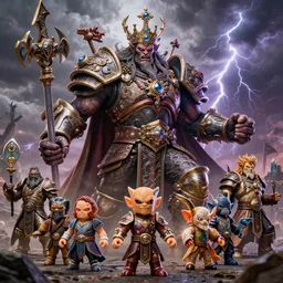 hyperrealistic rendering, epic boss battle, ornate supreme orc goblin overlord wild hunt cletus kasady carnage nazgul, jewel crown, war armor battle, by art of skinner and richard corben and brock hofer and artgerm and greg rutkowski and alphonse mucha, product photography, collectible action figure, sofubi, hottoys, storm clouds, outside, lightning