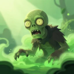 closeup magic fantasy zombie surrounded by green poison cloud, in a gentle green dawn light, clean cel shaded vector art, eyvind earle, cinematic lighting, volumetric lighting, smooth, sharp focus, highly detailed, render in unreal engine 5, artstation, deviantart, behance, trending, epic composition, octane, light rays, award - winning