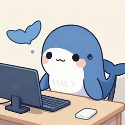 anime whale using a computer, anime cute whale