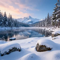 snowy swedish lake, cinematic, vibrant, raytracing, 8 k, intense detail, artstation
