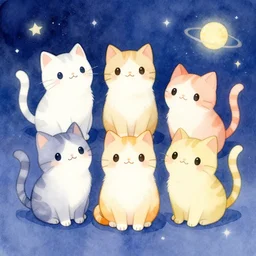 cute galactic space cats, painted in water colors