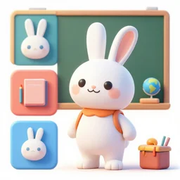 bunny goes to school, character sheet, colorful, contrast, 3 d scene, greg rutkowski, zabrocki, karlkka, jayison devadas, trending on artstation, 8 k, ultra wide angle, zenith view, pincushion lens effect