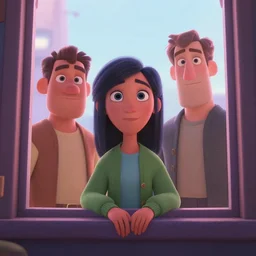 Lofi portrait at a window, Pixar style by Stanley Artgerm and Tom Bagshaw and Tristan_Eaton and Tim Burton
