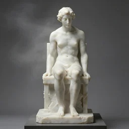 a sculpture of a person sitting on top of a chair, a marble sculpture by nicola samori, behance, neo - expressionism, marble sculpture, apocalypse art, made of mist