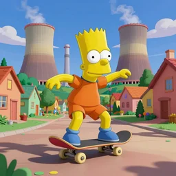 3D realistic (Bart Simpson) skateboarding around a neighborhood full of obstacles, nosey neighbors, nuclear power plant in the distance