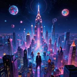 mysterious astral city at night, glowing orbs, infinite sky, synthwave, bright neon colors, highly detailed, cinematic, tim white, philippe druillet, roger dean, ernst haeckel, lisa frank, michael whelan, kubrick, kimura, isono