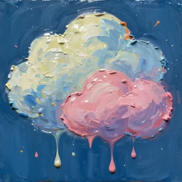large different coloured clouds painted in 2 inch thick!!! impasto shiny dripping oil paint