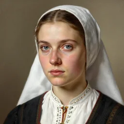 portrait en bust of irish peasant girl, traditional corsican, hyperrealistic eyes, intricate, highly detailed, artstation, illustration, jurgens, rutkowski, bouguereau