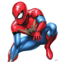 photorealistic. hyperdetailed. drawing. red and baby blue suit. spider - man. by john romita jr.
