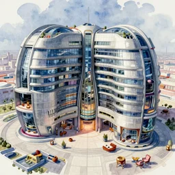 overwatch jakarta zaha hadid hotel building, indonesia, stylized, exterior, architecture, in watercolor gouache detailed paintings, arcane, insanely detail, artstation, 8 k, futuristic, big medium small, props, furniture and decor, empty, no character