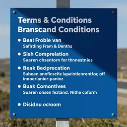 terms and conditions on a blue sign, in english