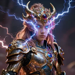 masterpiece portrait of 5 0 year old slavic thunder god perun, lightning eyes, wearing a biomechanical armor, hyper realistic face, volumetric lighting, fantasy art, epic, in the style of burne hogarth, greg rutkowski, donato giancola, tom bagshaw, gustave dore, intricate, hyper detailed, smooth, vibrant electric lightning aura