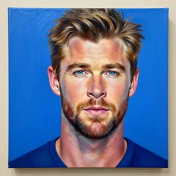 a portrait of blue!!!! chris hemsworth vivid!!!! colors, photorealistic painting by mandy jurgens, trending on artstation, photorealism, detailed painting, behance hd, hyper realism