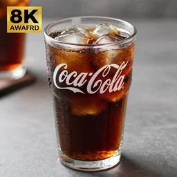 a glass cup filled with Coca Cola, food photography , award winning food photography, high quality, wide lens, water droplets, 8K HD, real, reality, real photography