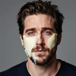 food photography of jake gyllenhaal's face fused with halloumi cheese ( ( white halloumi cheese hybrid with jake gyllenhaal face ) ), jake gyllenhaal sentient cheese man, by greg rutkowski