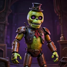 steampunk animatronic, five nights at freddys, detailed, scary