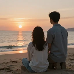 a man watching the sunset with his wife by the beach, greg rutkowski, trending on artstation