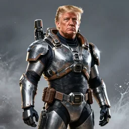Donald Trump as Masterchief in gears of war, splash art, movie still, cinematic lighting, dramatic, octane render, long lens, shallow depth of field, bokeh, anamorphic lens flare, 8k, hyper detailed, 35mm film grain