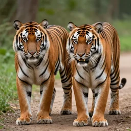 a realistic photo of two tigers
