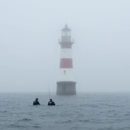 sailors spotting a lighthouse in thick fog