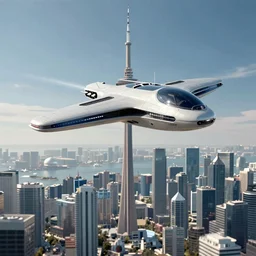 futuristic spaceship flying across the skyline of toronto, syd mead, trending on artstation