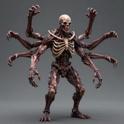 humanoid monster with many arms, wide torso, bones, grotesque, body horror, octane render, unreal engine, inspired by guillermo del toro, david cronenberg, shabab alizadeh, maximus jacobs