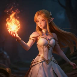 a beautiful elven princess casting a fireball anime style, moody lighting, octane render