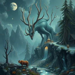 beguiling epic stunning beautiful insanely detailed landscape matte painting of the wendigo designed by dr seuss and michal karcz, by cyril rolando and asher durand and natalie shau, whimsical, intricate