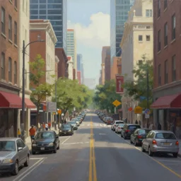 middle of a streets, city, detailed painting, 4 k, hd, realistic, digital painting, artstation, by, paul bonner, aarons slim