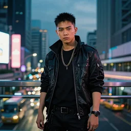cyberpunk hacker in front of bangkok by josan gonzalez