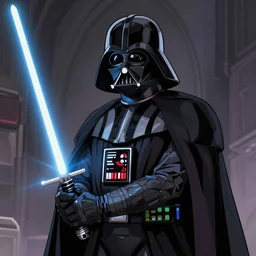 Darth Vader holding his lightsaber, Anime