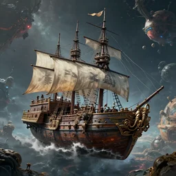 a science fiction fantasy pirate ship on an alien planet