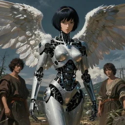 still frame from Prometheus movie by Makoto Aida, mechanical sad angel gynoid by neri oxmn painted by Caravaggio and by Hisashi Tenmyouya by Fuyuko Matsui by Makoto Aida by Yasunari Ikenaga by Takato Yamamoto