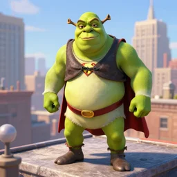alien shrek superman, city rooftops, sunny day, heroic pose, artstation, highly detailed, concept art, sharp focus, illustration, masterpiece, art by gal yosef and eric elwell and matthew kean and daniel midholt
