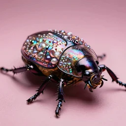 high quality close-up photo scarab!! jeweled pearlescent gorgeous hyperdetailed moody pink lighting low angle hd 8k sharp shallow depth of field