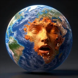 3 d render of the earth with a face eating mars, au naturel, hyper detailed, digital art, trending in artstation, cinematic lighting, studio quality, smooth render, unreal engine 5 rendered, octane rendered.