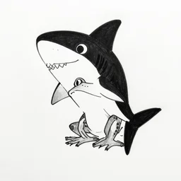 drawing from 1 9 2 0's disney animation, white paper, black & white, frog shark