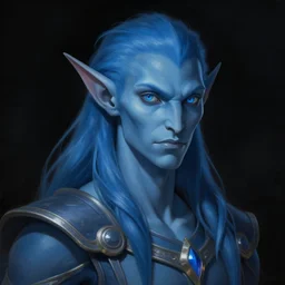 portrait of a blue genasi from d&d by Greg Rutkowski, d&d character, blue, black background, highly detailed portrait, digital painting, artstation, concept art, smooth, sharp foccus ilustration, Artstation HQ