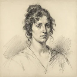 john william godward, sir lawrence almda tadema, herbert james draper. sketch study of a portrait of a woman. chalk. 1 8 9 9.