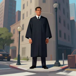 a judge stands on the corner of a megacity cityblock, digital art in the style of sparth
